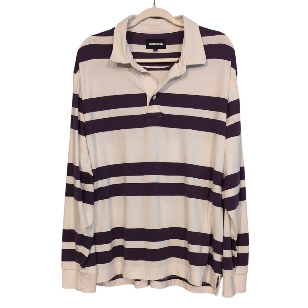 Bonobos Rugby Polo Purple White Long‎ Sleeve XL